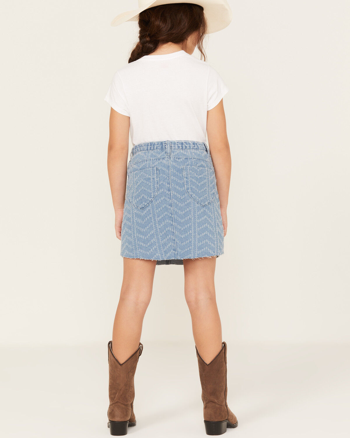 Image #3 - Hayden Girls' Herringbone Textured Denim Skirt, , hi-res