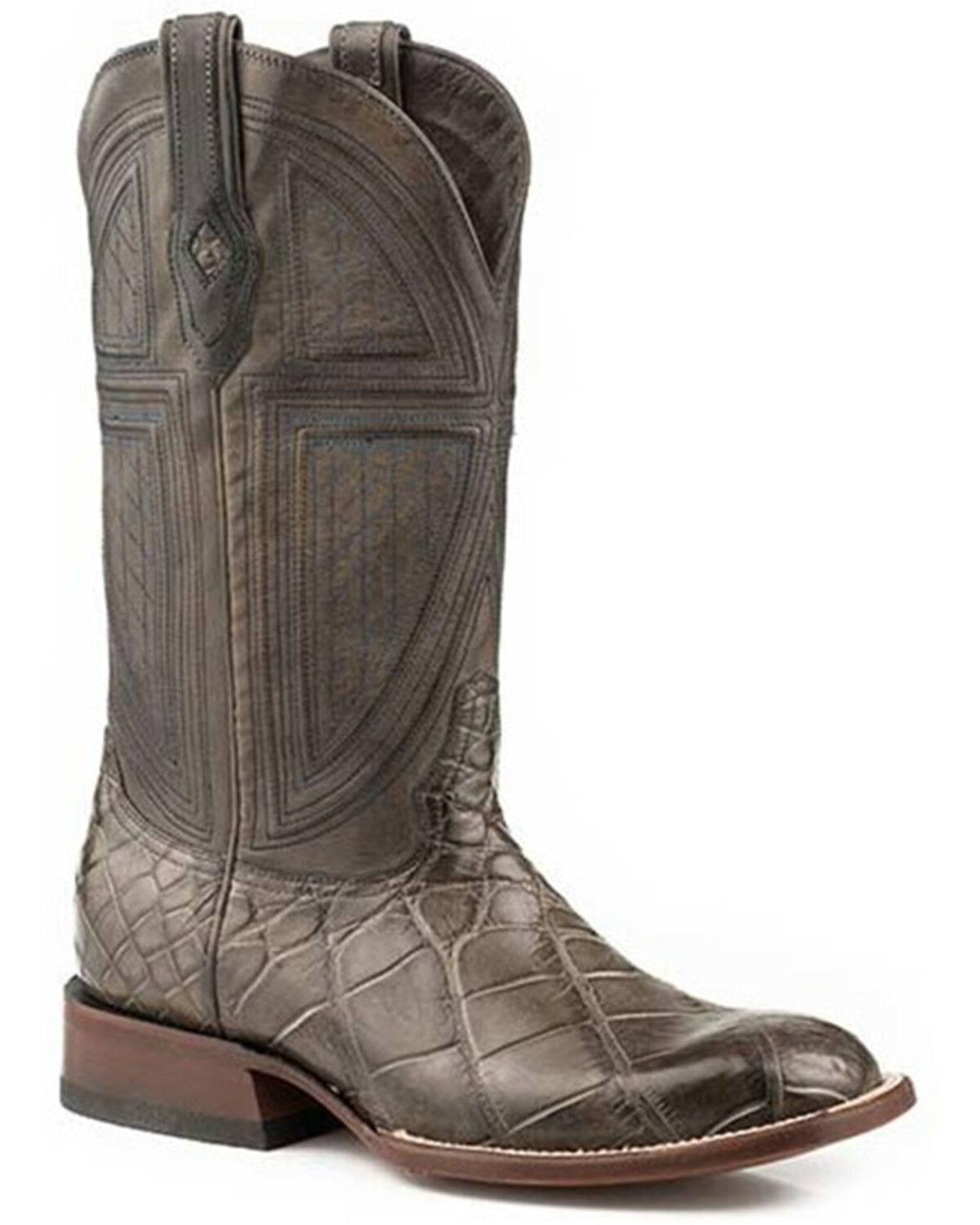 Image #1 - Stetson Men's Grator Alligator Vamp Exotic Western Boots - Square Toe, Grey, hi-res