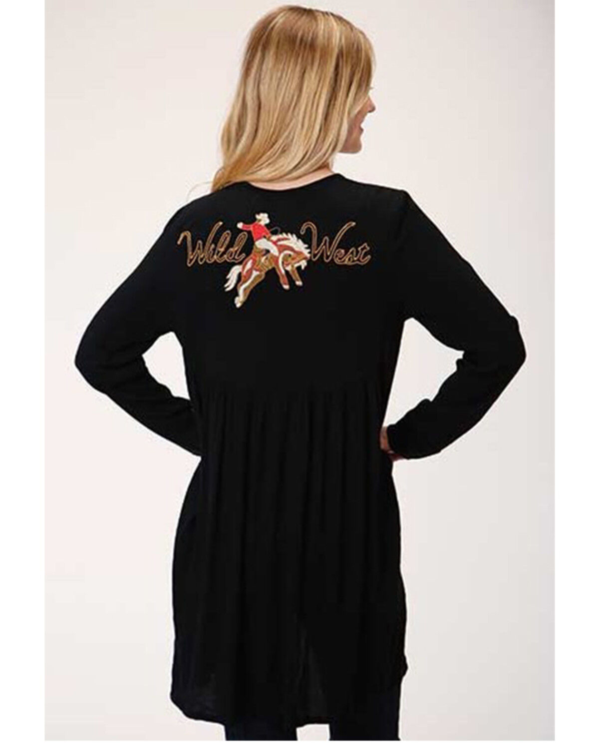 Image #2 - Roper Women's Wild West Cowboy Cardigan, Black, hi-res
