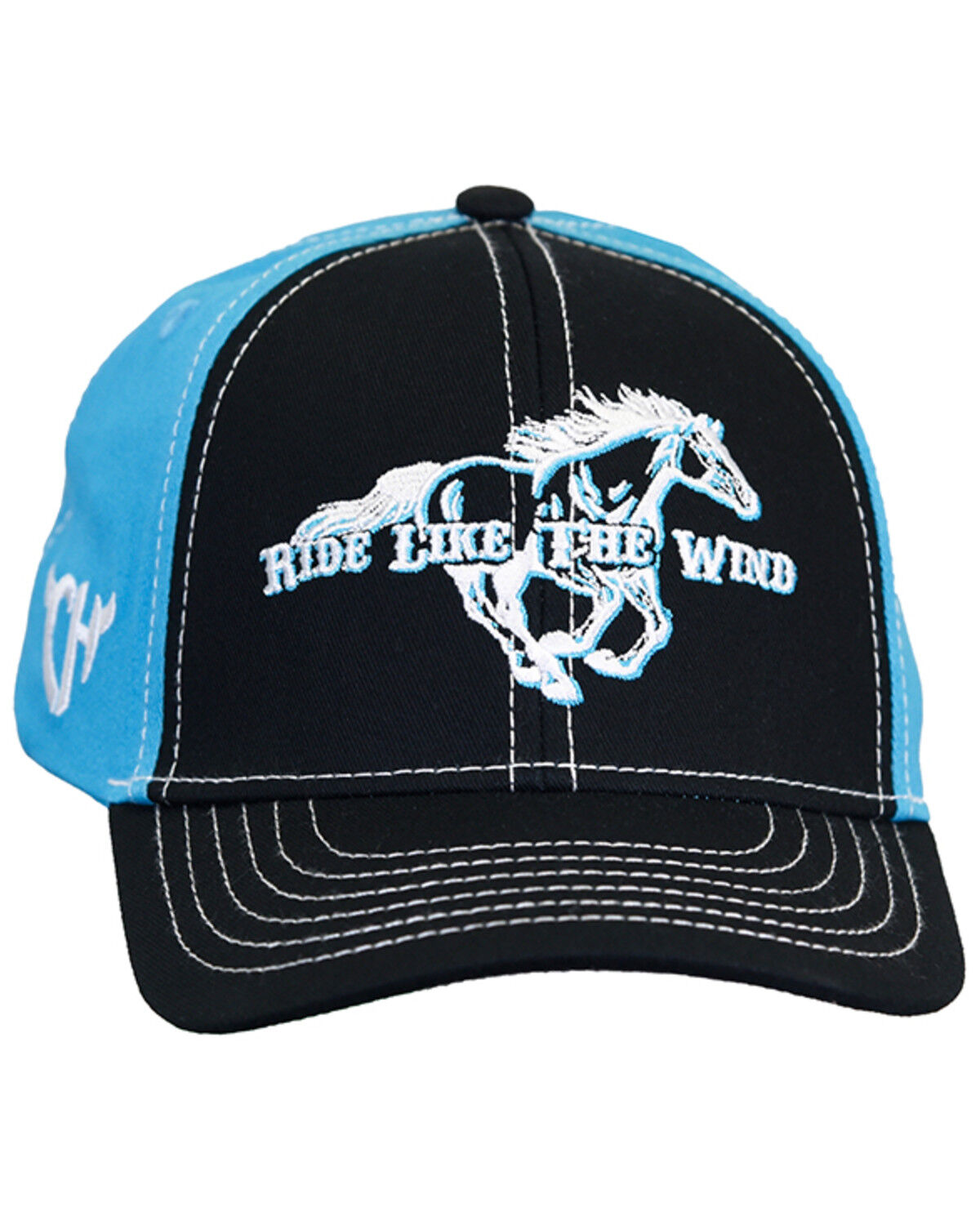 Image #1 - Cowgirl Hardware Girls' Ride Like The Wind Ball Cap, Black/turquoise, hi-res