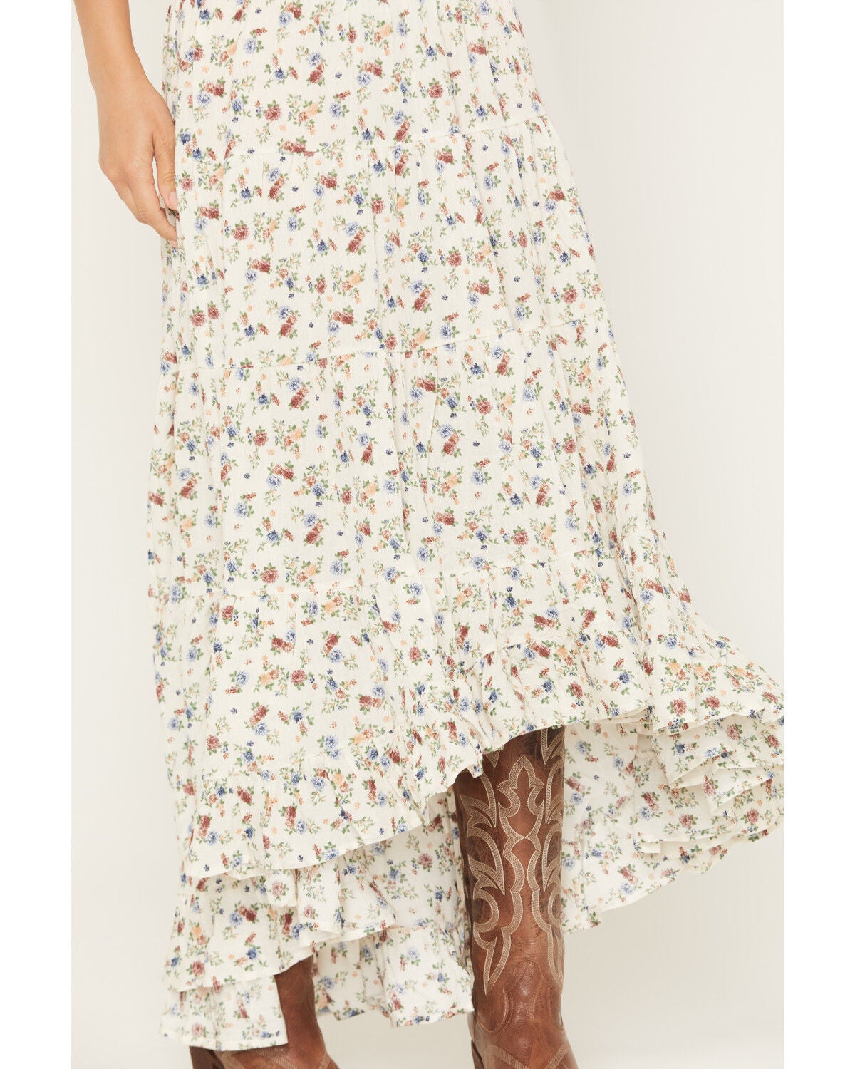 Image #2 - Wild Moss Women's Floral Print High-Low Midi Skirt, Ivory, hi-res