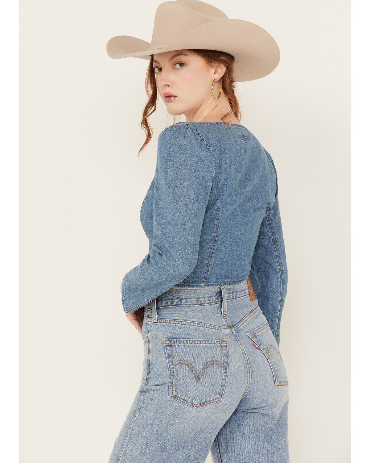 Image #4 - Levi's Women's Daryn Corset Long Sleeve Denim Shirt, Blue, hi-res
