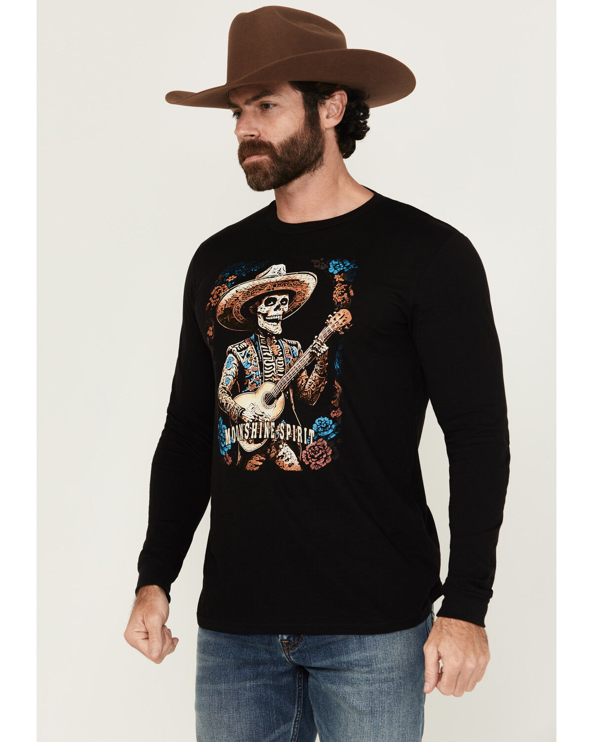 Image #1 - Moonshine Spirit Men's Solo Guitarist Long Sleeve Graphic T-Shirt, Black, hi-res