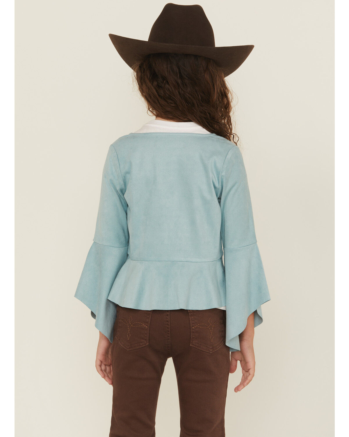 Image #4 - Shyanne Girls' Wrap Bolero Faux Suede Tie-Front Top, Aqua, hi-res