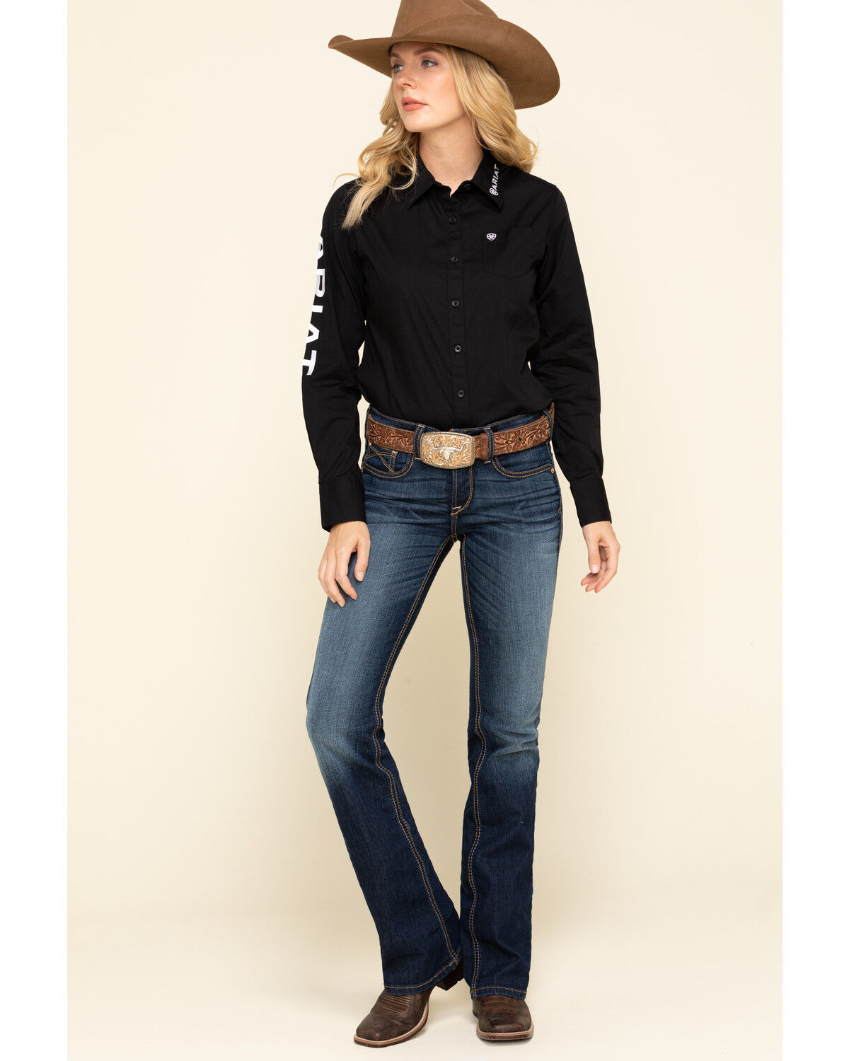Image #6 - Ariat Women's Team Kirby Stretch Logo Long Sleeve Shirt, Black, hi-res