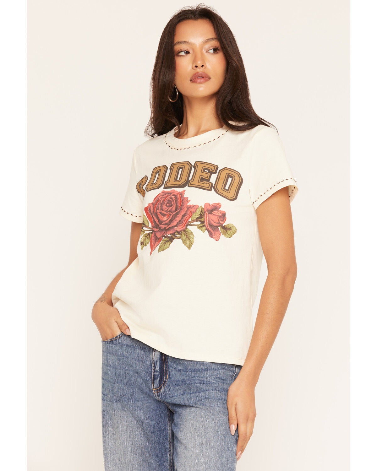 Rodeo Quincy X Boot Barn Women's Rodeo Rose Short Sleeve Graphic T-Shirt, Cream, hi-res