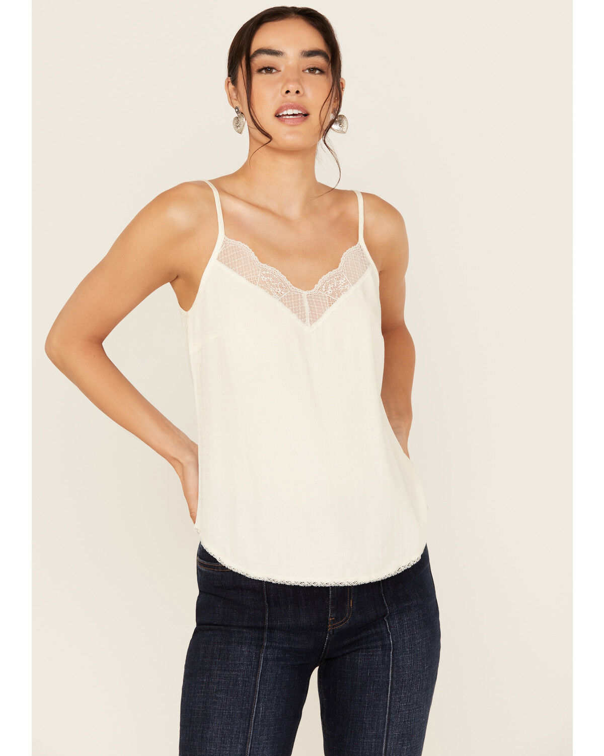 Image #1 - Idyllwind Women's Randa Lace Trim Cami, Ivory, hi-res