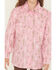 Image #3 - Panhandle Girls Cactus Print Long Sleeve Snap Western Shirt, Pink, hi-res