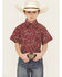 Image #1 - Cowboy Hardware Boys' Paisley Print Short Sleeve Snap Stretch Western Shirt, Red, hi-res