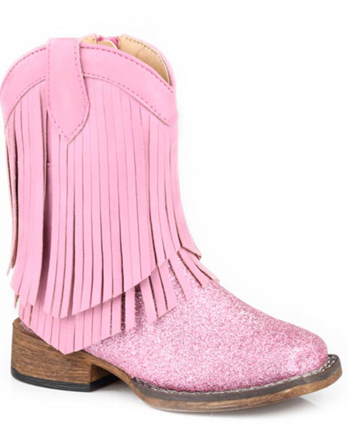Image #1 - Roper Infant Girls' Double Fringe Western Boots - Broad Square Toe, Pink, hi-res