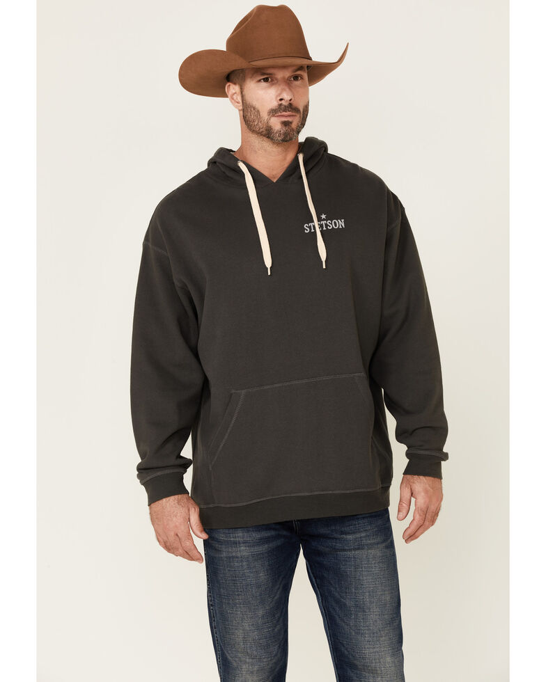 Stetson Men's Grey Vintage Logo Back Graphic Hooded Sweatshirt , Grey, hi-res