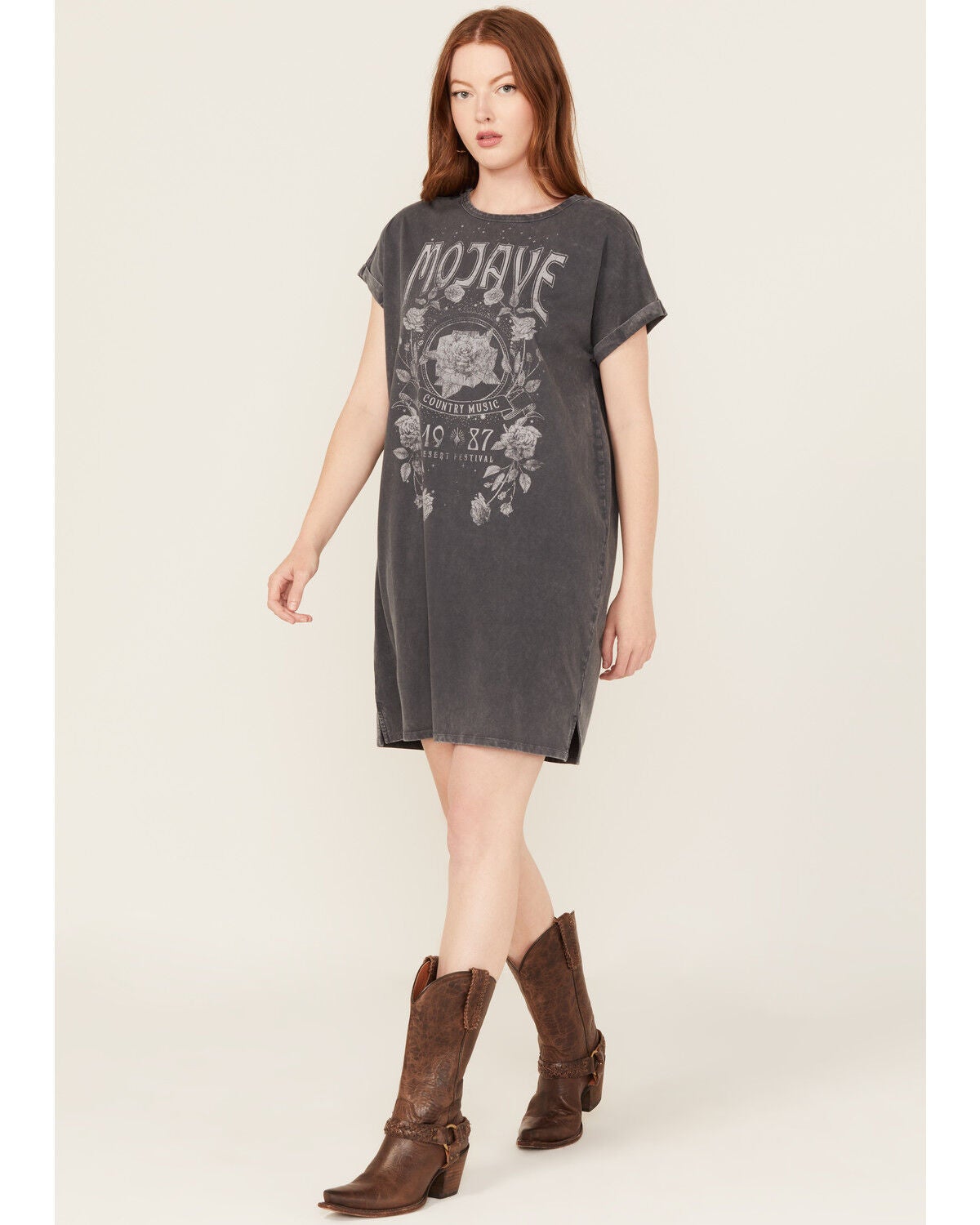 Cleo + Wolf Women's Coleson Short Sleeve Graphic Mini T-Shirt Dress, Charcoal, hi-res