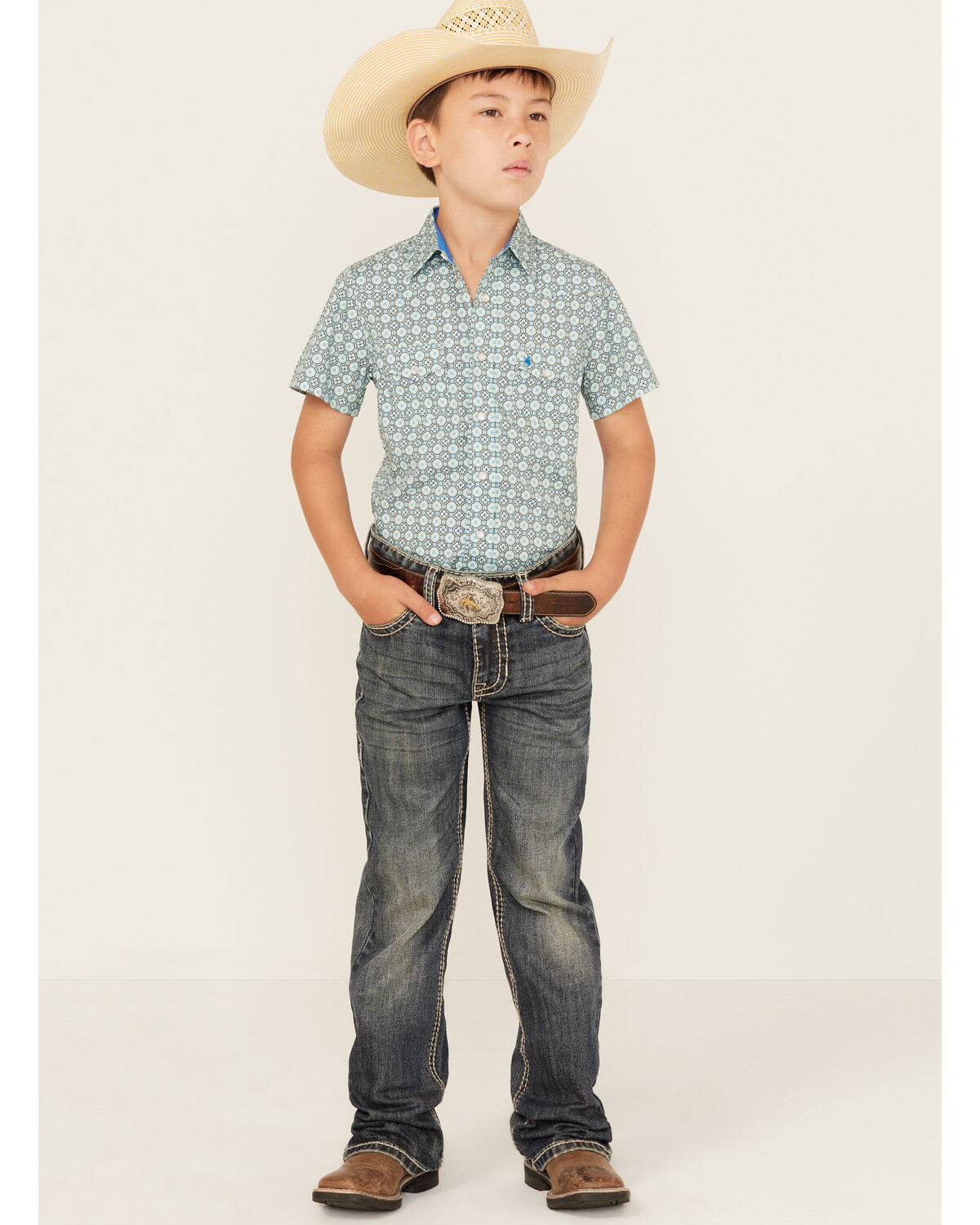 Image #1 - Rock & Roll Denim Boys' Dark Wash Rope Stitch Stretch Bootcut Jeans, Blue, hi-res