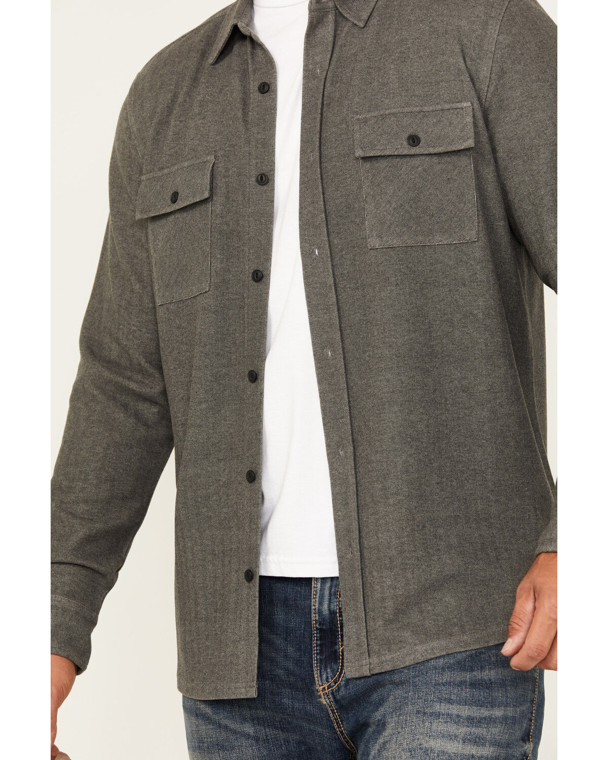 Image #2 - Brothers and Sons Men's Kelcy Herringbone Long Sleeve Button-Down Western Shirt, Black, hi-res