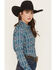 Image #2 - Cinch Women's Southwestern Long Sleeve Button-Down Stretch Western Shirt, Navy, hi-res