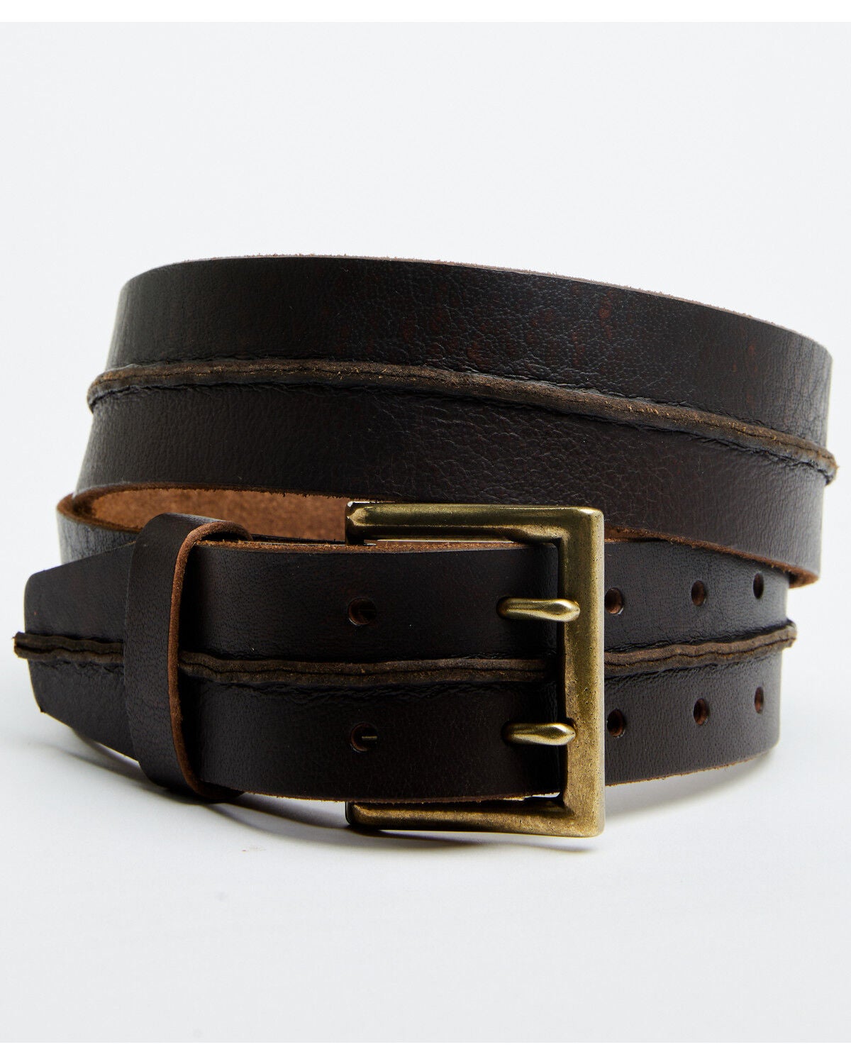 Brothers and Sons Men's Center Bump Double Prong Belt, Dark Brown, hi-res