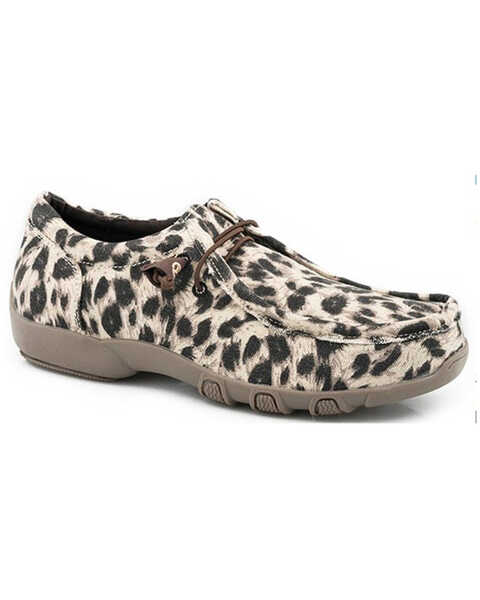 Roper Women's Chillin Leopard Print Casual Lace-Up Chukka Shoes - Moc Toe , Tan, hi-res