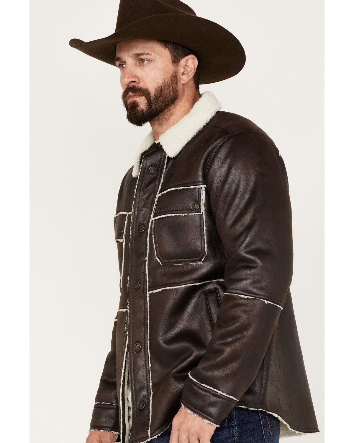 Image #2 - Cody James Men's Carmine Faux Shearling Shacket, Brown, hi-res