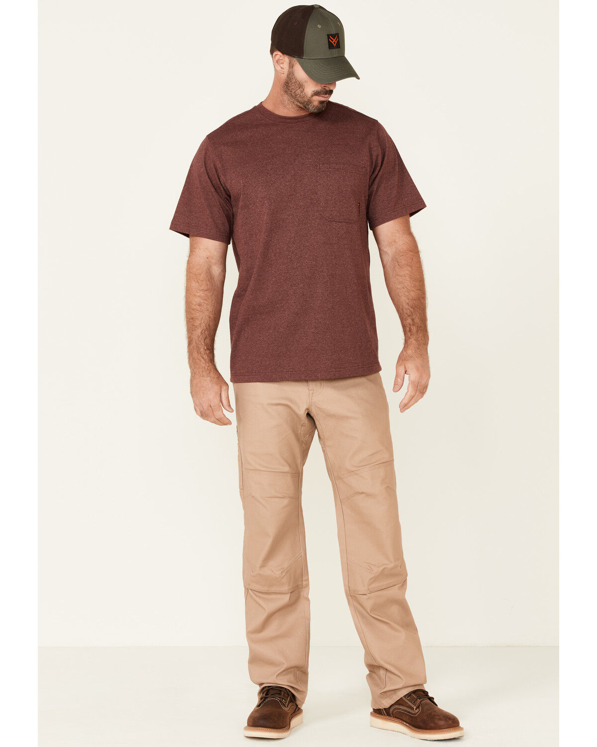 Image #2 - Hawx Men's Solid Burgundy Forge Short Sleeve Work Pocket T-Shirt, Burgundy, hi-res