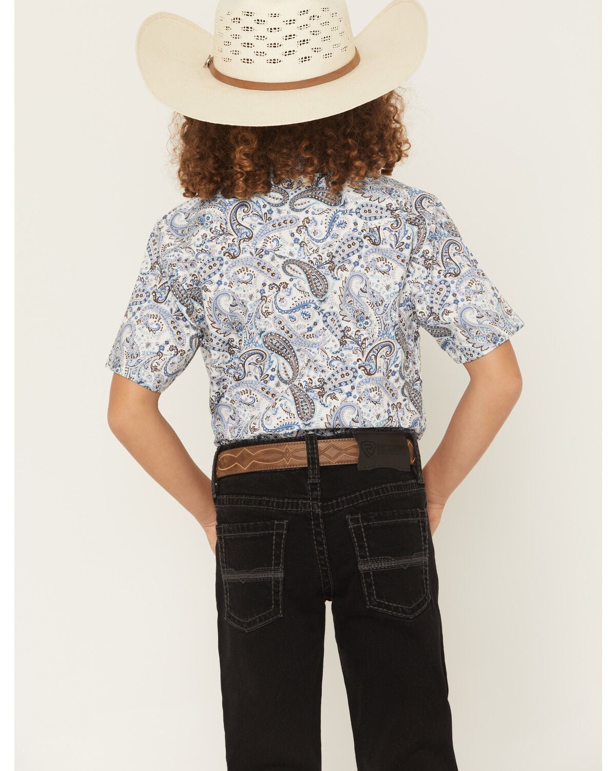 Image #4 - Cody James Boys' Ryder Paisley Print Short Sleeve Snap Western Shirt, Cream, hi-res