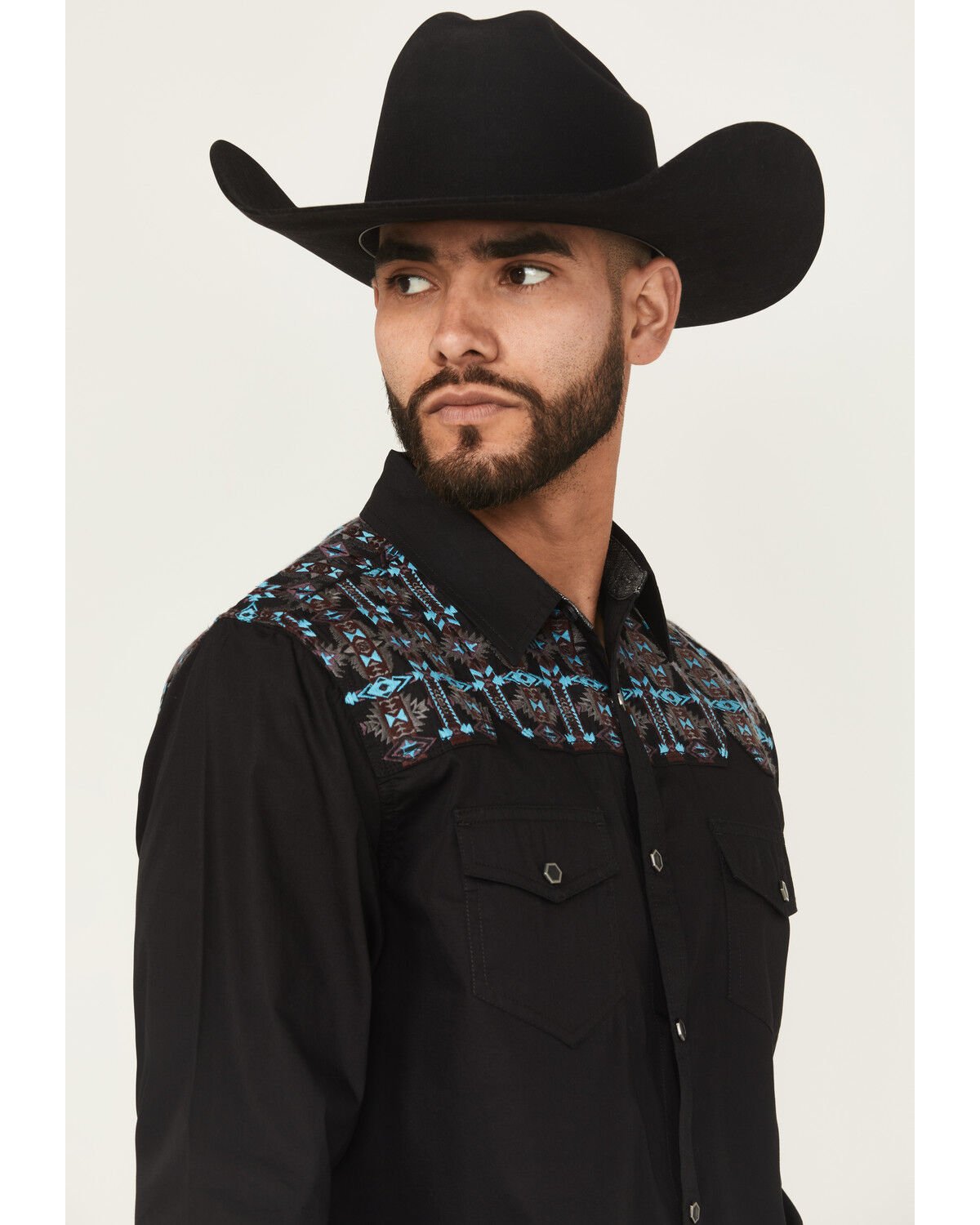 Image #2 - Moonshine Spirit Men's Instinct Embroidered Solid Long Sleeve Snap Western Shirt, Black, hi-res