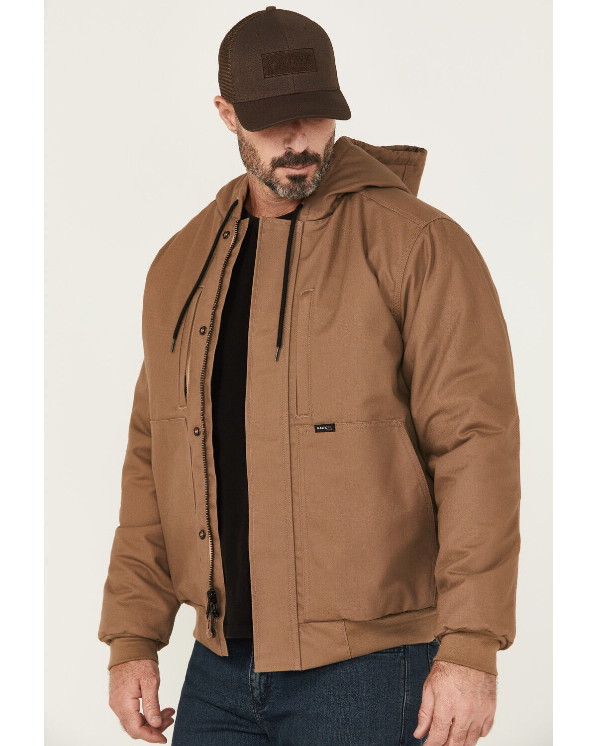 Image #2 - Hawx Men's FR Hooded Bomber Work Jacket, Rust Copper, hi-res