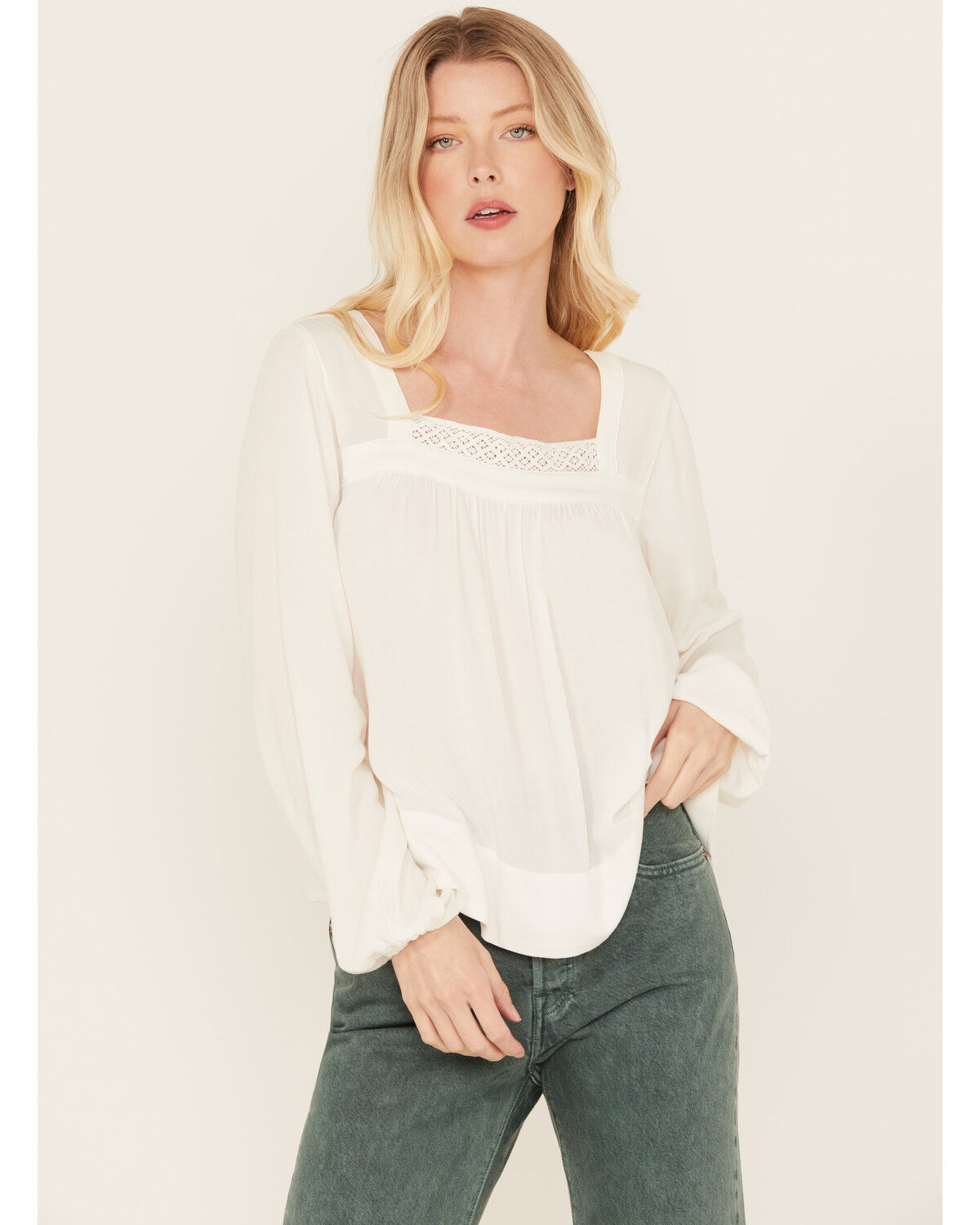 Image #1 - Cleo + Wolf Women's Long Sleeve Flowy Blouse, Cream, hi-res