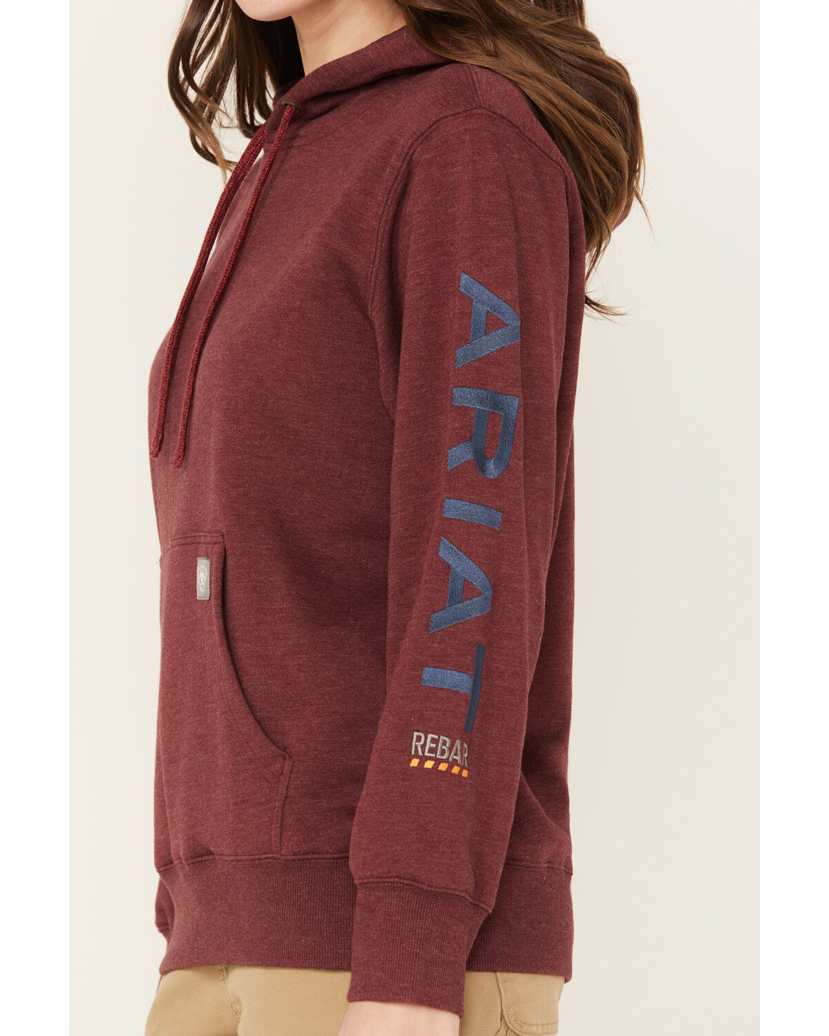 Image #3 - Ariat Women's Rebar Logo Sleeve Graphic Work Hooded Sweatshirt, Heather Red, hi-res