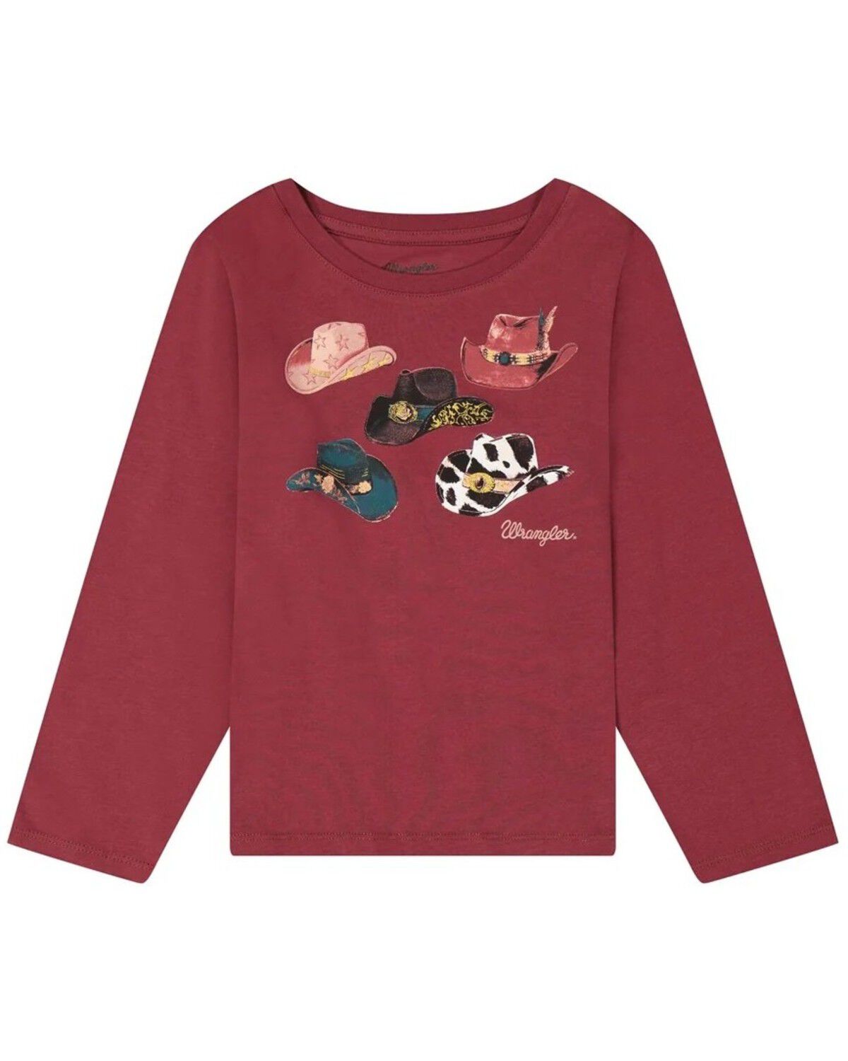 Image #2 - Wrangler Girls' Cowgirl Hat Long Sleeve Graphic Tee, Burgundy, hi-res