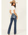 Image #1 - Miss Me Women's Medium Wash Mid Rise Border Stitch Bootcut Stretch Denim Jeans, Medium Wash, hi-res
