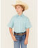Image #1 - Panhandle Boys' Geo Print Short Sleeve Snap Western Shirt, Aqua, hi-res