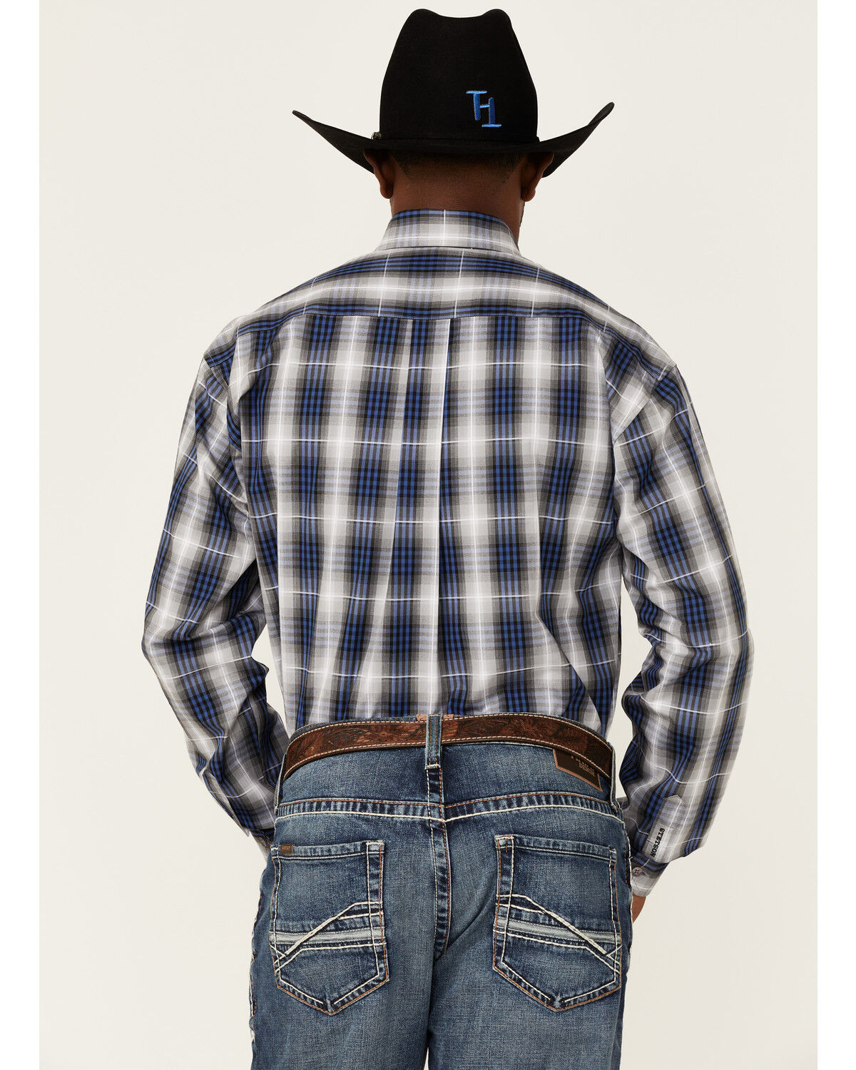 Image #4 - Stetson Men's Checkered Ombre Plaid Print Long Sleeve Button Down Western Shirt, Blue, hi-res