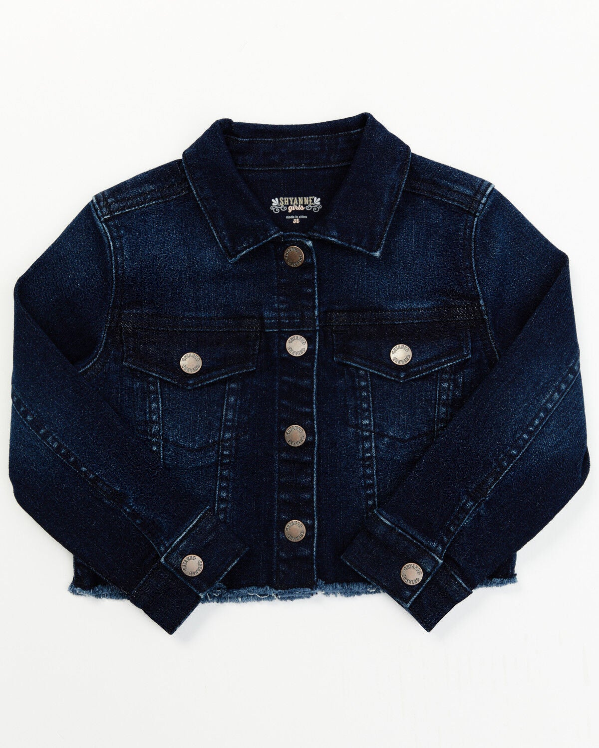Shyanne Toddler Girls Kent Dark Wash Frayed Denim Jacket, Dark Wash, hi-res
