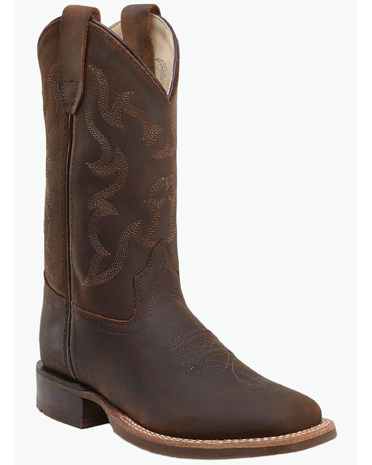 Old West Little Boys' Western Boots - Broad Square toe, Brown, hi-res