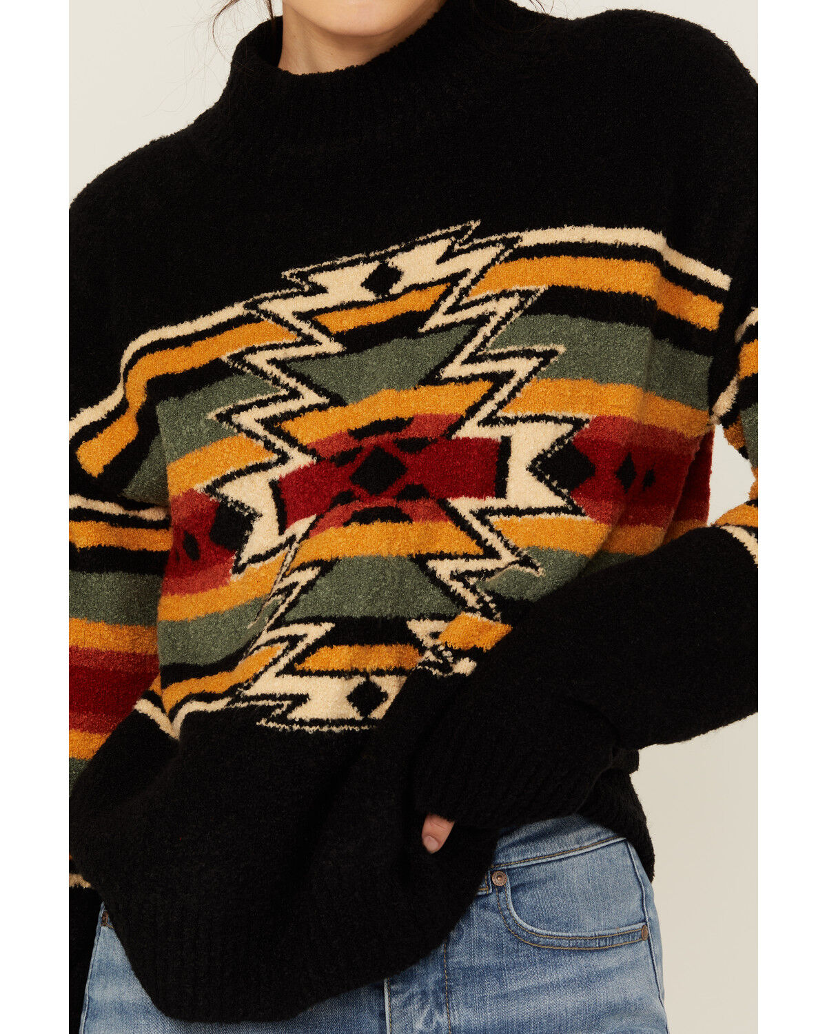 Image #3 - Panhandle Women's Southwestern Print Sweater, Black, hi-res
