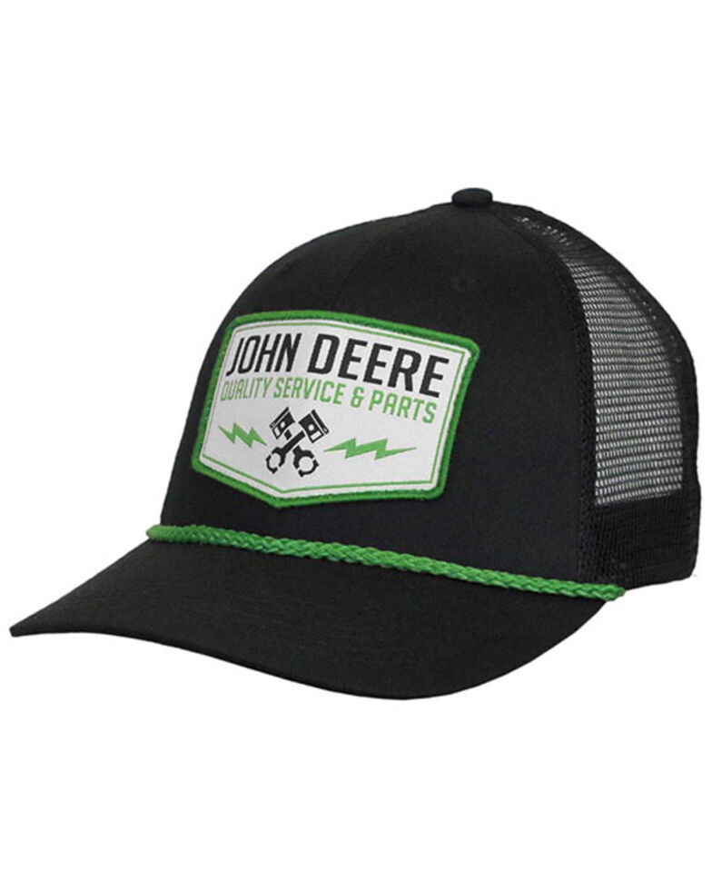 John Deere Men's Black Retro Sign Logo Patch Mesh-Back Trucker Cap , Black, hi-res