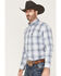 Image #2 - Rough Stock by Panhandle Men's Dobby Plaid Print Long Sleeve Button Down Shirt, Navy, hi-res