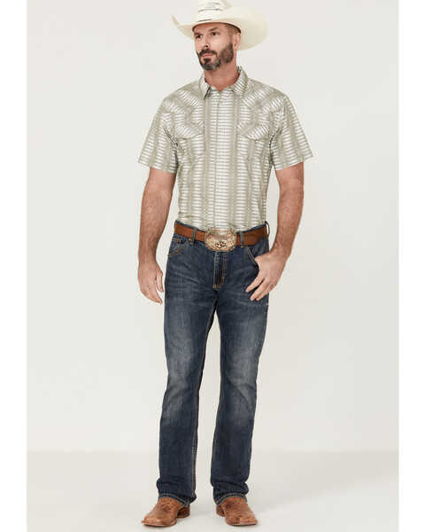 Image #2 - Gibson Men's Cream Southwestern Stripe Short Sleeve Pearl Snap Western Shirt , Cream, hi-res