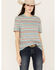 Image #1 - Rock & Roll Denim Women's Striped Southwestern Short Sleeve Tee, Aqua, hi-res