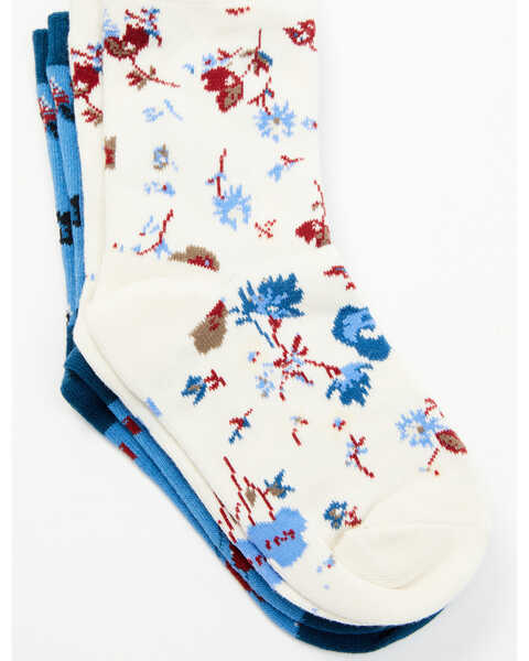 Shyanne Girl's Skye Floral Crew Socks - 2-Pack , Blue, hi-res