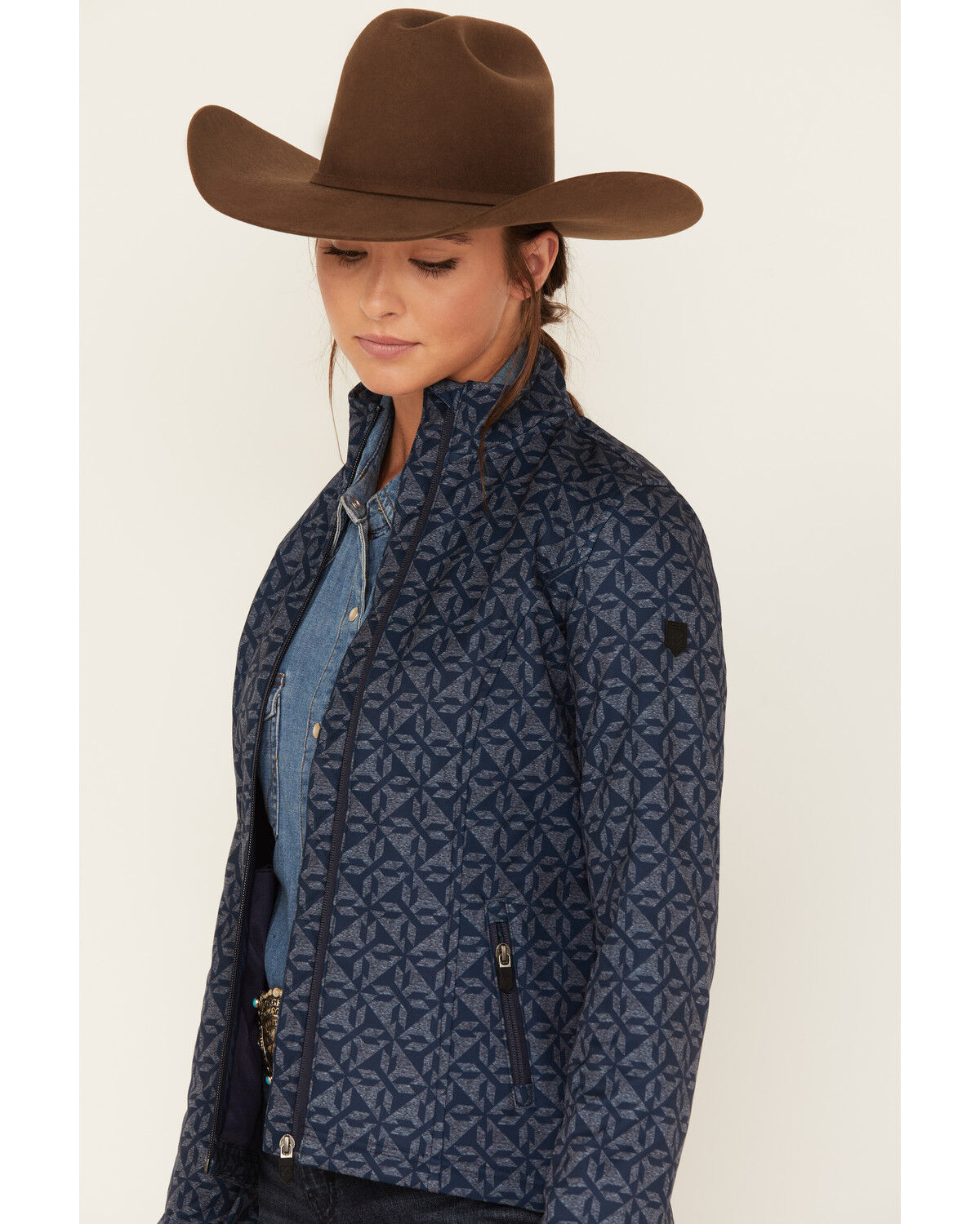 Image #2 - RANK 45® Women's Geo Print Softshell Jacket, Dark Blue, hi-res