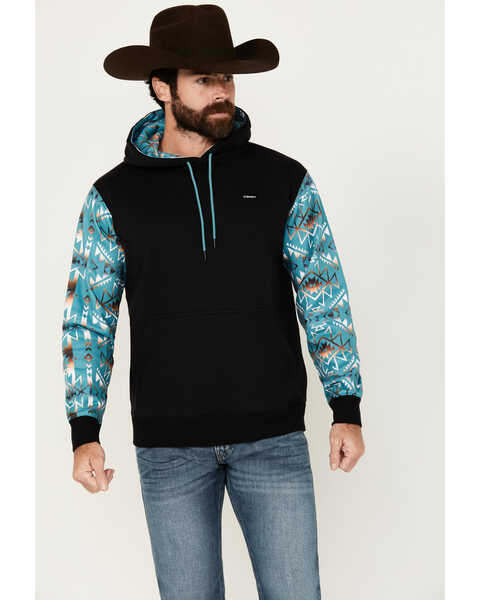 Image #1 - Hooey Men's Boot Barn Exclusive Southwestern Color Block Hooded Sweatshirt , Black, hi-res