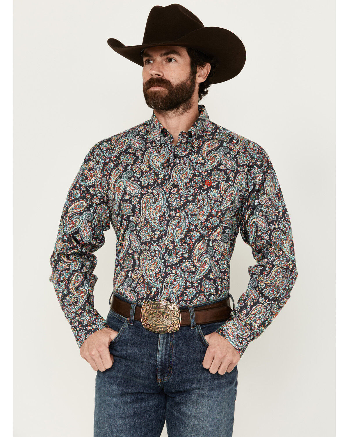 Image #1 - Cinch Men's Exploded Paisley Print Long Sleeve Button-Down Western Shirt, Charcoal, hi-res