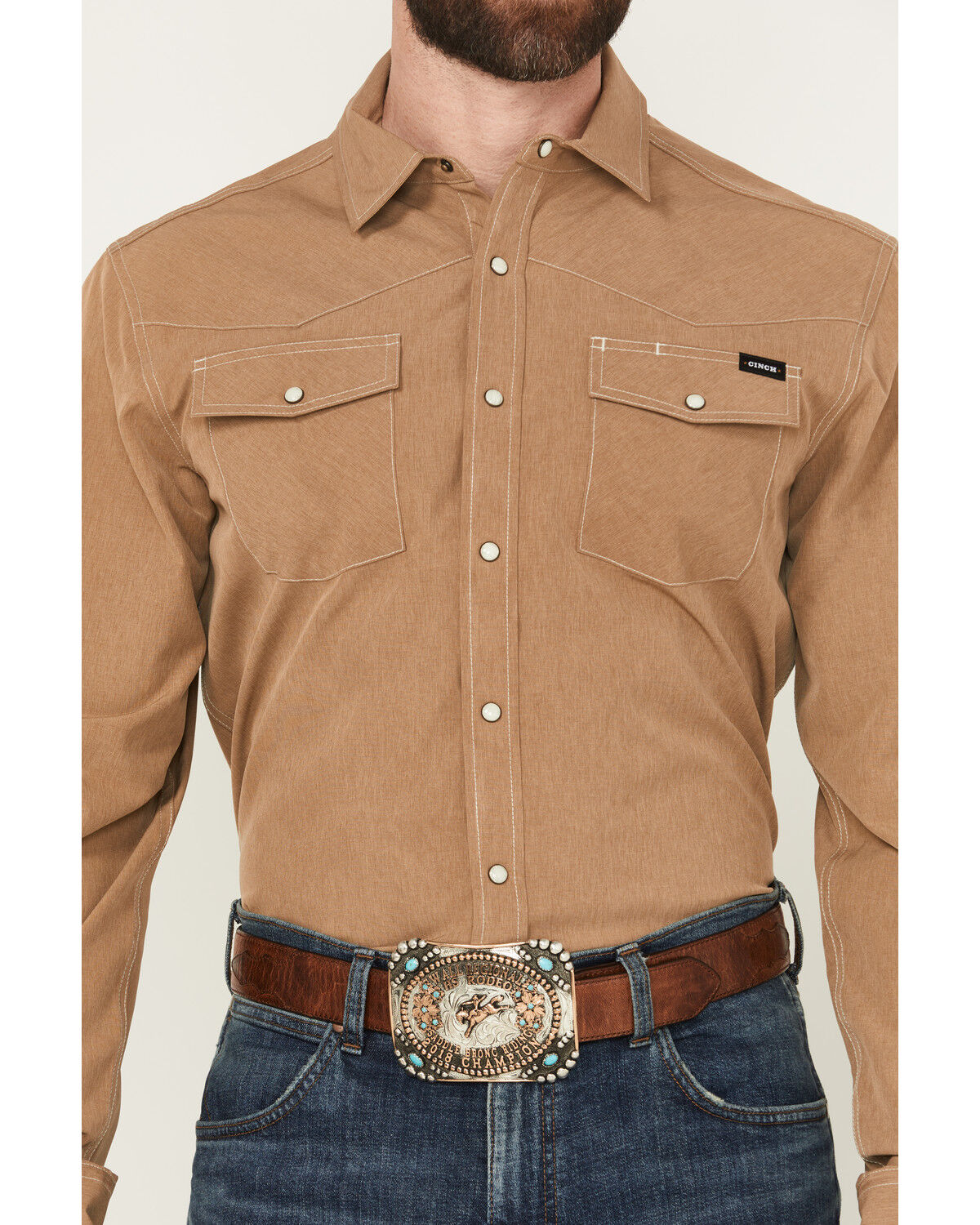 Image #2 - Cinch Men's Solid Long Sleeve Snap Western Performance Shirt, Brown, hi-res