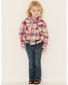 Shyanne Toddler Girls' Pink Fuscia Plaid Long Sleeve Western Core Shirt , Fuscia, hi-res