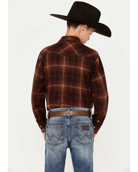 Image #4 - Ariat Boys' Retro Hiller Plaid Print Long Sleeve Snap Western Shirt, Rust Copper, hi-res