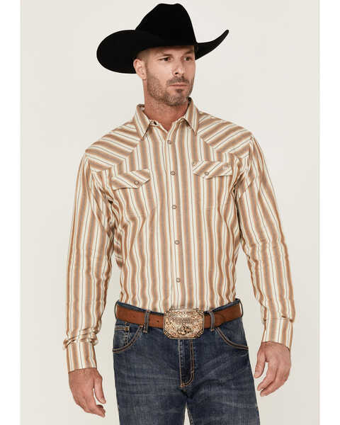 Image #2 - Blue Ranchwear Men's Yarn-Dye Stripe Long Sleeve Snap Western Shirt, Wheat, hi-res