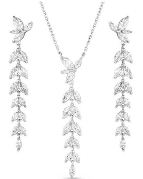 Montana Silversmiths Women's Woodbine Falls Crystal Jewelry Earrings & Necklace Set, Silver, hi-res