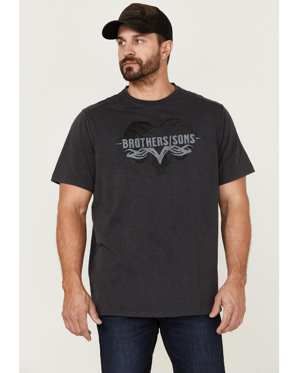 Image #1 - Brothers and Sons Men's Badlands Ram Graphic T-Shirt, Charcoal, hi-res