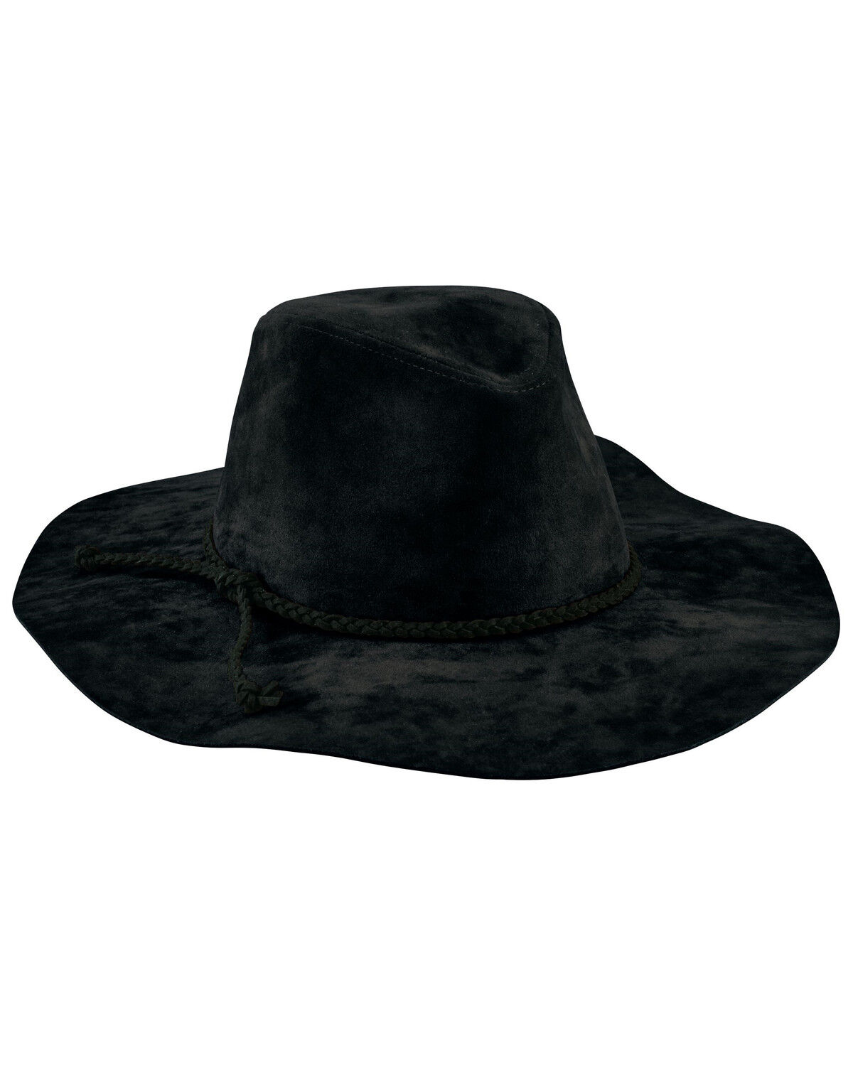 Image #1 - San Diego Hat Company Women's Faux Suede Braided Floppy Fedora, Black, hi-res